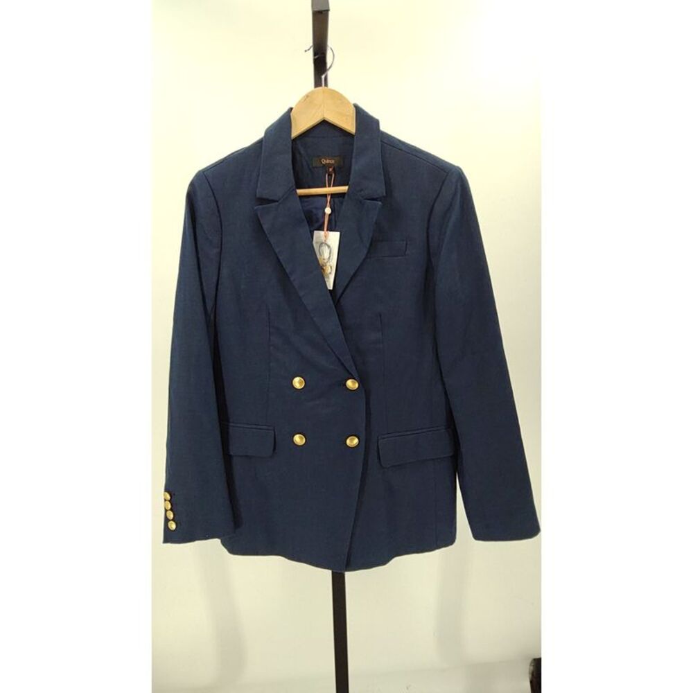Quince 100% European Linen Navy Blue Blazer with Gold Buttons